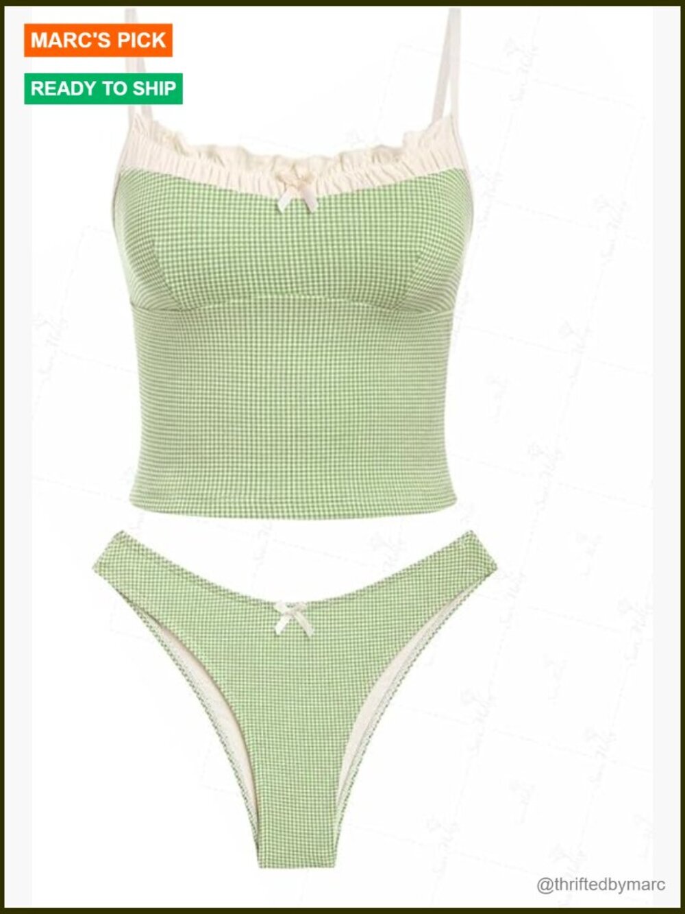Gingham Tankini Set with Bow Back Tie Side Bottom